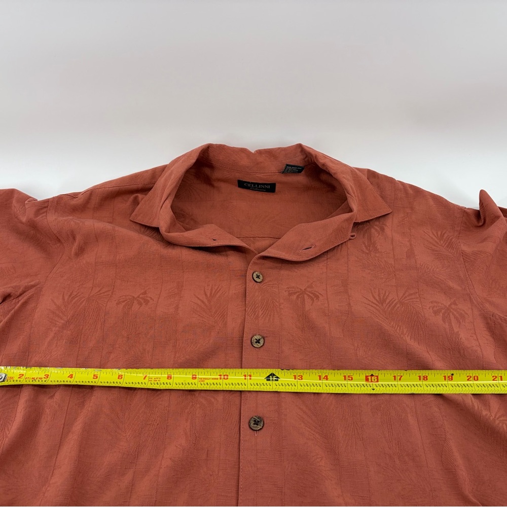 Cellinni Men's Shirt Burnt Orange Button Up Short Sleeve 100% Silk Size Medium - Picture 5 of 6
